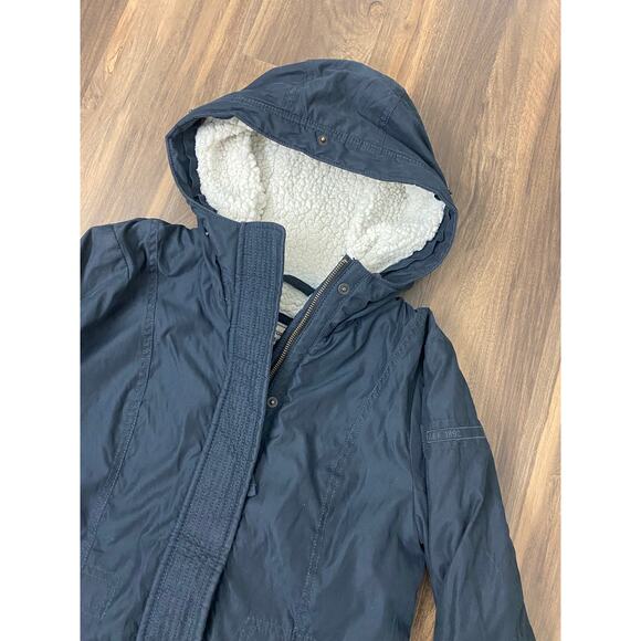 Women Abercrombie & Fitch cotton navy blue sherpa lined hooded parka jacket S - Picture 2 of 5